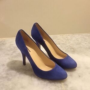 NEW J Crew Blue Suede Mona Modest Rounded Toe Heels Office Pumps Work 7.5 Y2k